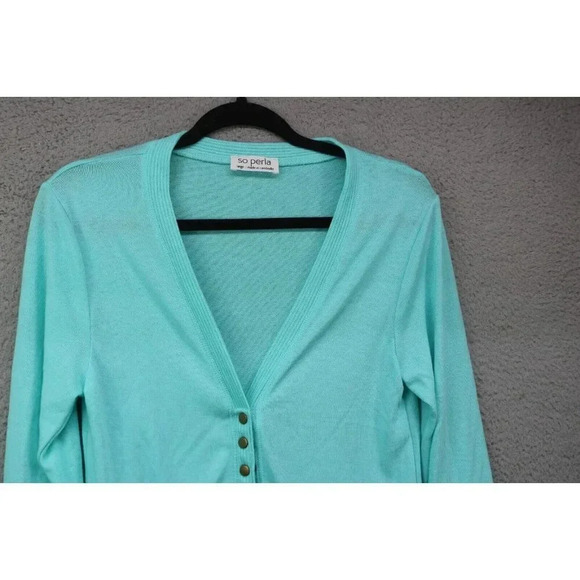 So Perla Snap Down Teal Sweater-Size Large-Beachy - Picture 2 of 7